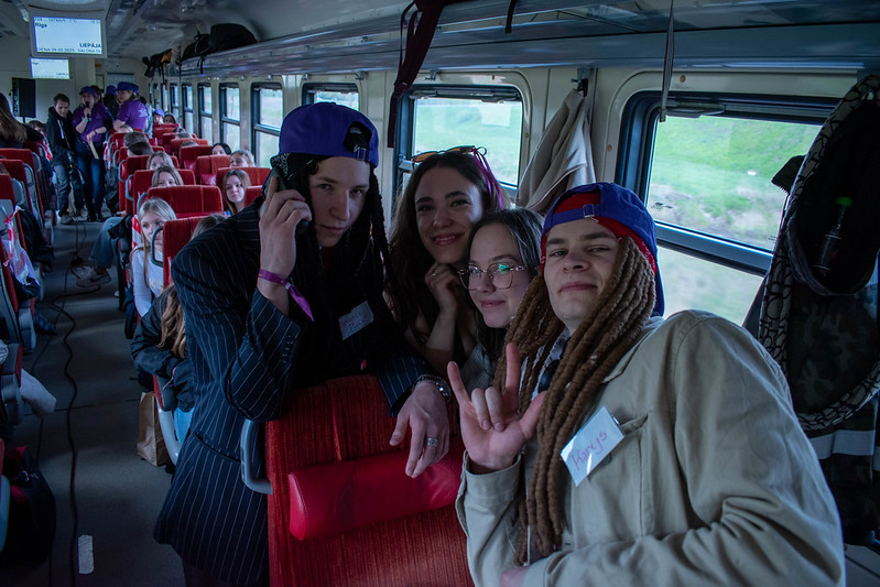 Young people in the bus